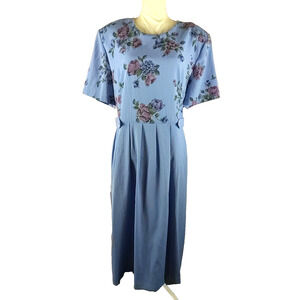 Lady Dorby Women's Church Work Dress Size 20 W Blue Gray Floral Toe Back Classic